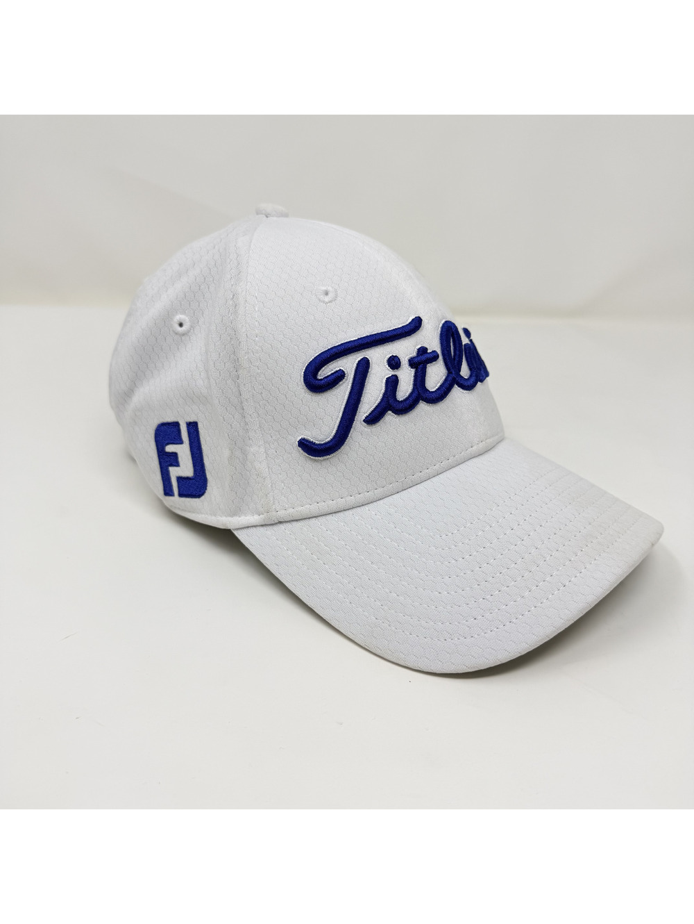 Titleist Pro V1 FootJoy FJ Golf Hat White Blue S/M Fitted Performance Cap
